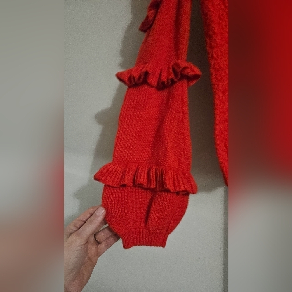 Express Red Cable Knit Cold Shoulder Ruffle Sweater XS - Picture 6 of 11